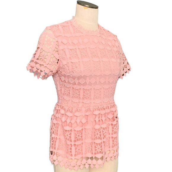 Journey Five Crochet-Lace Overlay Lined Peplum Top M Pink #102H - Picture 1 of 8